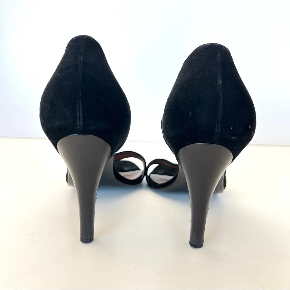 GUCCI Black Suede Interlocking Strap Closure Open Toe Classic Heel Sandal Sz 9 B